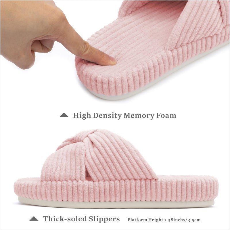 Chantomoo Slippers for Women Memory Foam House Bedroom Corduroy Bow Crossbands Slipper Shoes Comfy Trendy Gift Slippers Pink Size 9 10 8.5 - Image 3