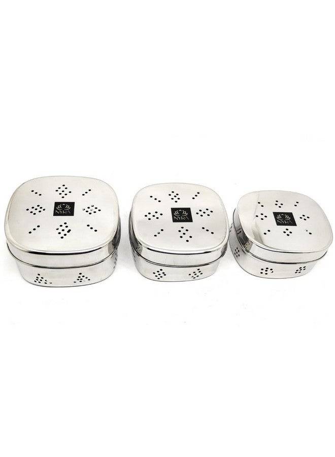 NYRA® Stainless Steel Square Shaped Box For Kothmir/dhania pudina storage With Air Ventilation Holes - Set of 3 Pcs - Image 1