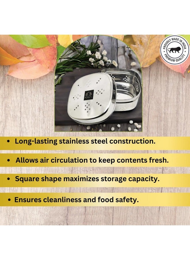 NYRA® Stainless Steel Square Shaped Box For Kothmir/dhania pudina storage With Air Ventilation Holes - Set of 3 Pcs - Image 3