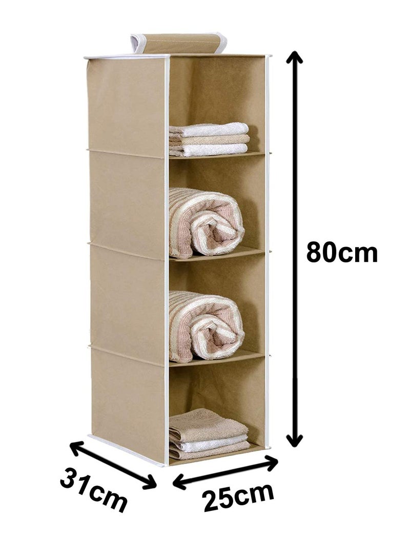 Kuber Industries Non Woven Hanging 4 Shelves Foldable WardrobeCloset Cloth Organizer BrownKULUG15324 - Image 3