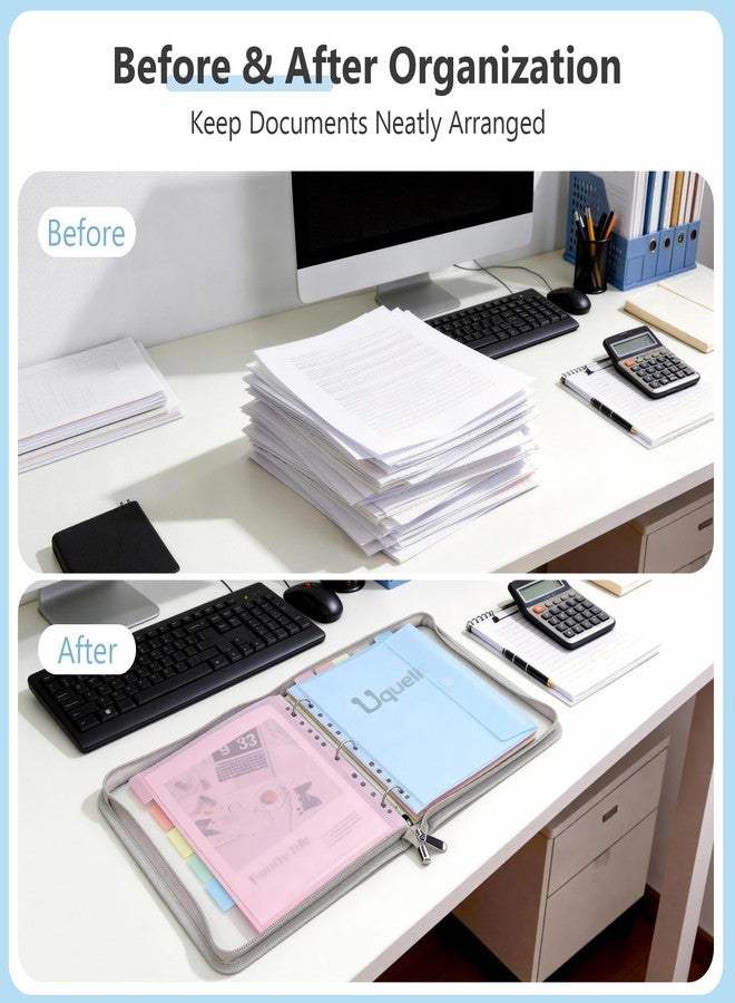 Uquelic Clear Zipper Binder with 12 Colorful Letter/A4 Pockets - Image 5