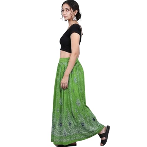 Ukal Traditional Long Skirt Lehenga With Printed Flowers and Embroidered Sequins for Women's and Girl's (Green) - Image 4
