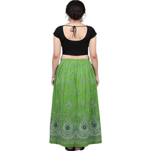 Ukal Traditional Long Skirt Lehenga With Printed Flowers and Embroidered Sequins for Women's and Girl's (Green) - Image 3