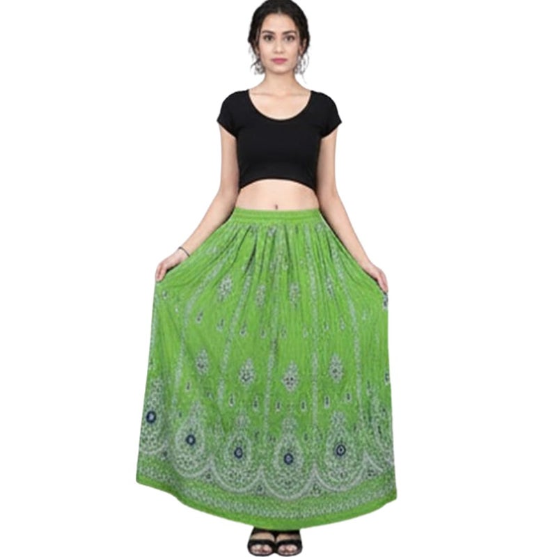 Ukal Traditional Long Skirt Lehenga With Printed Flowers and Embroidered Sequins for Women's and Girl's (Green) - Image 5