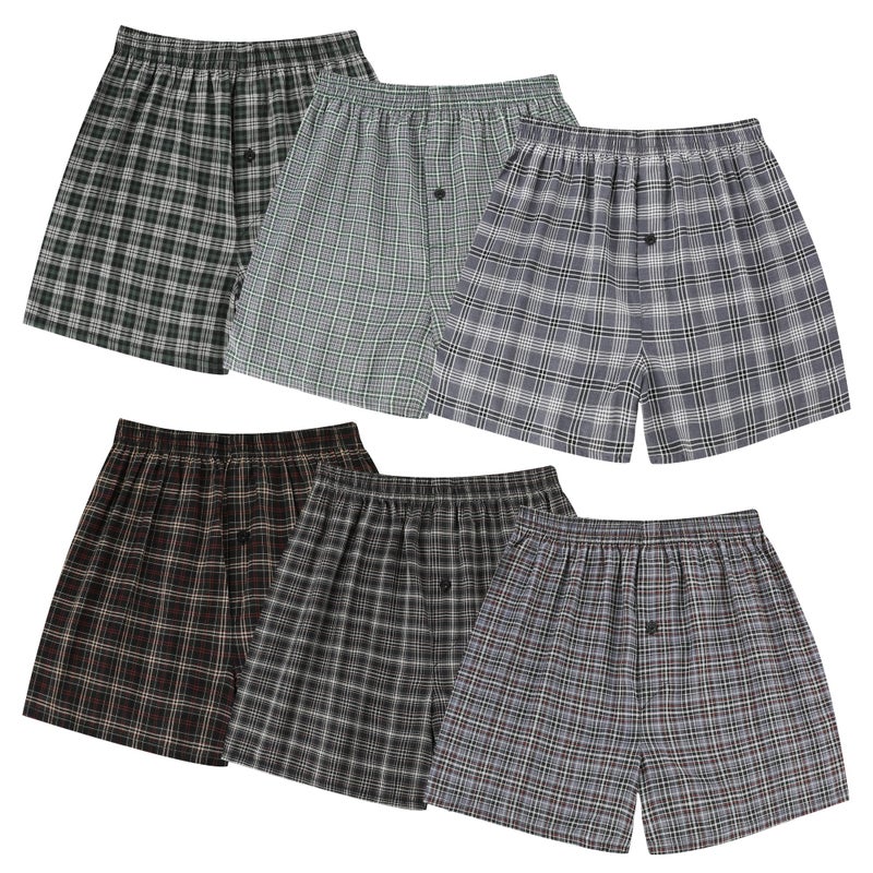 BAMBOO COOL Men's Underwear Woven Boxer Shorts,Classic Relaxed Fit,Lightweight Plaid Boxers,6 Pack - Image 1