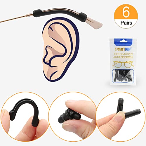 SMARTTOP Soft Silicone Eyeglasses Temple Tips Sleeve Retainer,Anti-Slip Elastic Comfort Glasses Retainers For Spectacle Sunglasses Reading Glasses Eyewear (6Pairs Black) - Image 4