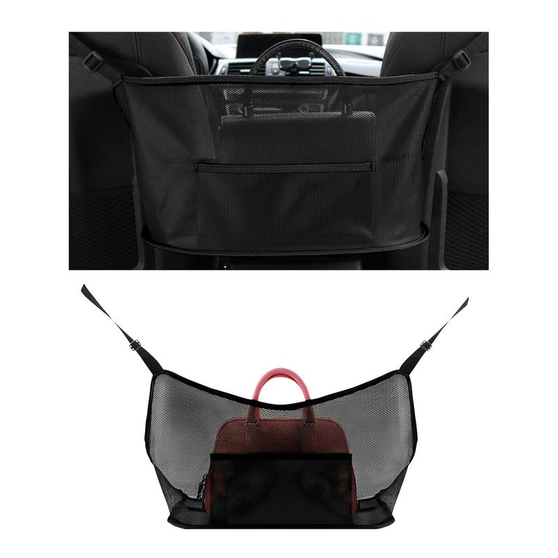 ZNDAW Car Net Pocket Handbag Holder Driver Storage Netting Pouch Between Seats Large Capacity Seat Back Organizer Mesh Pocket for Purses and Bags Auto Backseat Pet Kids Barrier Black - Image 3