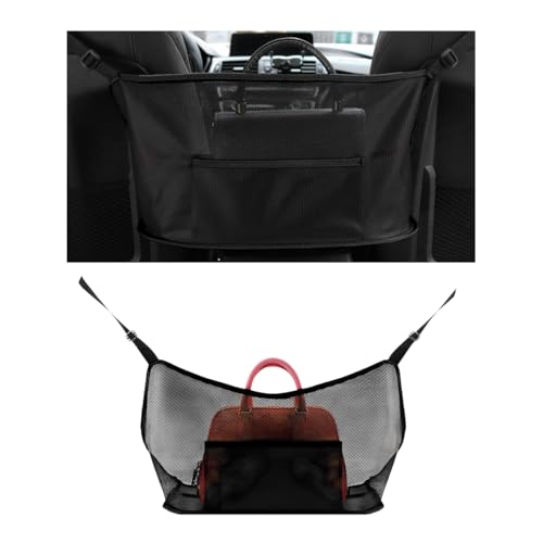 ZNDAW Car Net Pocket Handbag Holder Driver Storage Netting Pouch Between Seats Large Capacity Seat Back Organizer Mesh Pocket for Purses and Bags Auto Backseat Pet Kids Barrier Black - Image 1