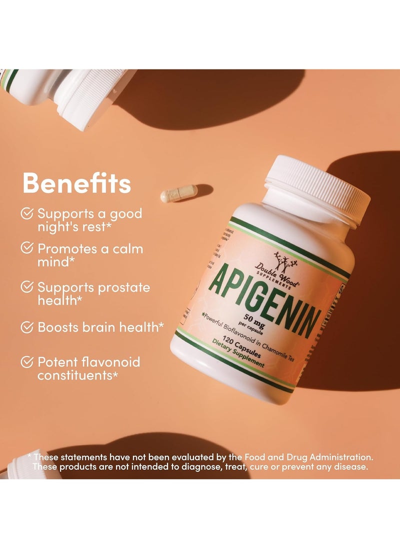 Double Wood Supplements - Apigenin, Dietary Supplement, 50 mg - 120 Capsules - Image 1