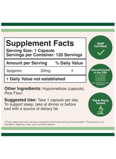 Double Wood Supplements Apigenin, Dietary Supplement, 50 mg - 120 Capsules  - Image 2