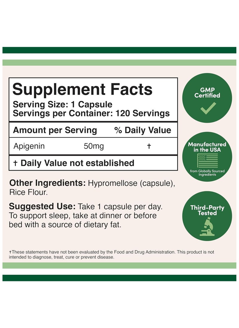 Double Wood Supplements - Apigenin, Dietary Supplement, 50 mg - 120 Capsules - Image 1