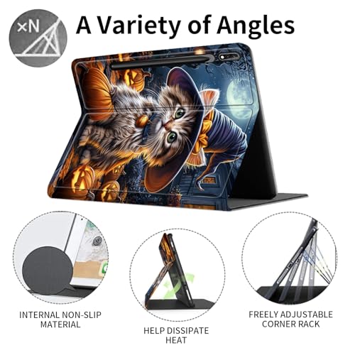 WZCJDHMJ Case for Samsung Galaxy Tab S10 Ultra (2024 Release) 14.6 inch Cover,Slim PU Leather Smart Cases with S Pen Holder + Auto Wake/Sleep for Galaxy Tab S9 Ultra/S8 Ultra-Pumpkin Cat - Image 3