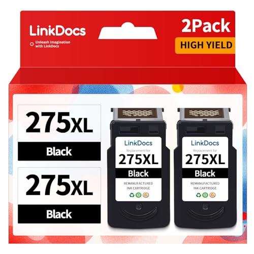 LinkDocs 275XL Remanufactured Ink Cartridge Replacement for Canon 275XL 275 PG-275XL Ink Cartridges Work for Canon PIXMA TS3522 TR4720 TS3520 TR3700 Printer (2 Black) - Image 1