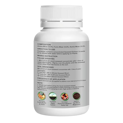 Nubilous 250 ML Liquid Seaweed Fertilizer Concentrate with Measuring Cup 25 ml for Indoor & Outdoor Plant - Growth Booster Plants Tonic For Speed Growth, Healthy Roots (250 ml (Pack of 1)) - Image 2