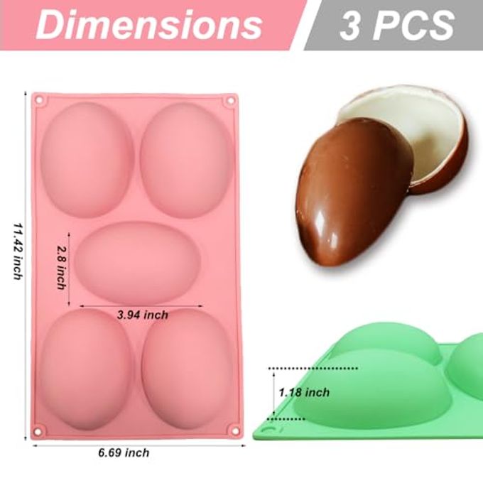 BENEKIY 3 Pack 3D Big Easter Egg Silicone Molds, 5 Cavity Egg Shape Non-Stick Baking Molds Tray Diy Baking Tool Easter Egg Pan For Chocolate Cake Dessert Muffin Mousse Pastry Handmade Soap Crayons - Image 5
