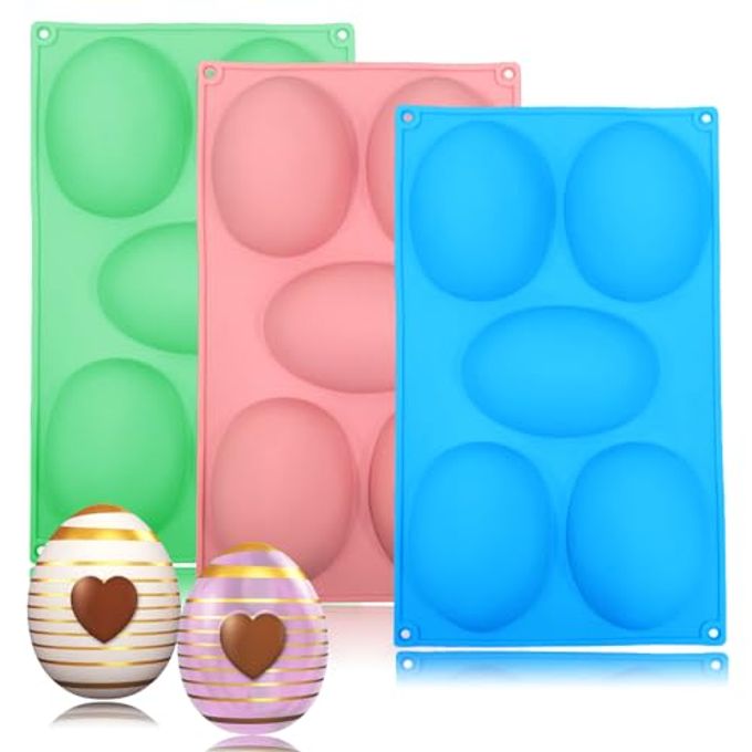 BENEKIY 3 Pack 3D Big Easter Egg Silicone Molds, 5 Cavity Egg Shape Non-Stick Baking Molds Tray Diy Baking Tool Easter Egg Pan For Chocolate Cake Dessert Muffin Mousse Pastry Handmade Soap Crayons - Image 4