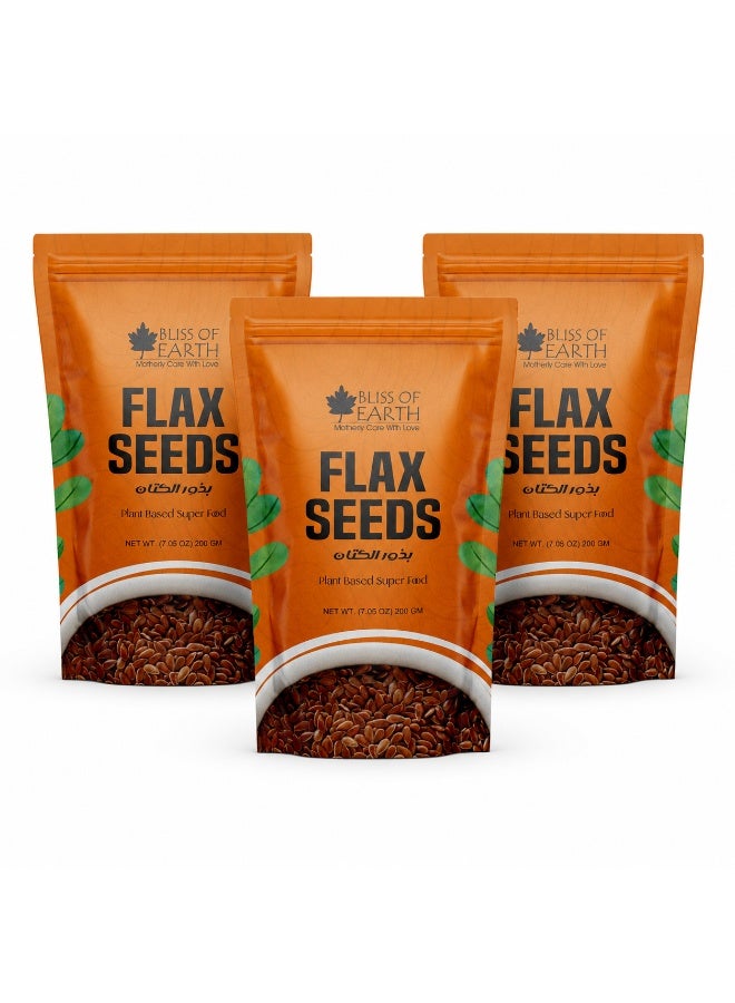 Bliss of Earth Flax Seeds Pack of 3x200g | High Fiber & Omega 3 Seeds with Plant Protein | For Eating, Smoothies, Oats, Yogurt, Baking & Daily Use - Image 1