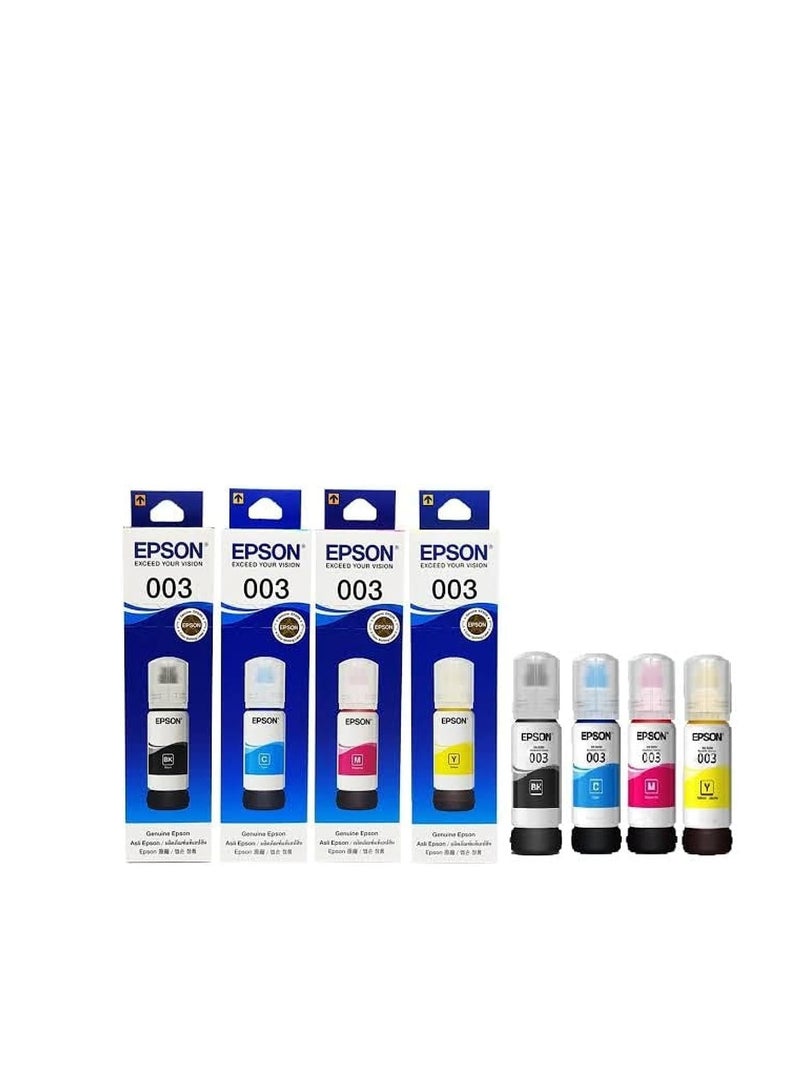 003 Ink 65ml Black, Cyan, Magenta, Yellow for (L3110, L3150) Tri-Color Ink Bottle (Pack of 4) - Image 1