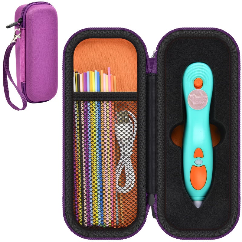 GWCASE Case Compatible with 3Doodler Start+ Essentials 3D Printing Pen for Kids, Travel Organizer Carryer for Filament Refill Packs, USB Charger (Box Only)-Purple with Soft Grooved Base - Image 1