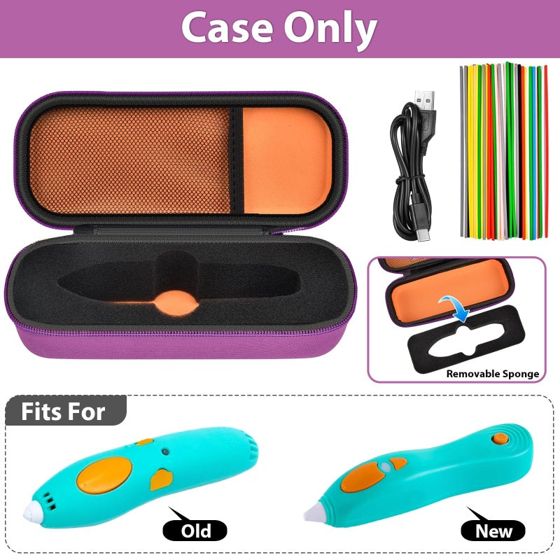 GWCASE Case Compatible with 3Doodler Start+ Essentials 3D Printing Pen for Kids, Travel Organizer Carryer for Filament Refill Packs, USB Charger (Box Only)-Purple with Soft Grooved Base - Image 2