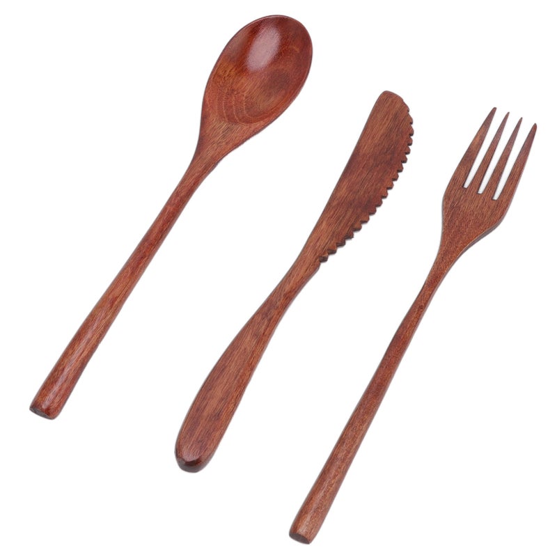 Wooden Cutlery Set Scratch Proof Portable Spoon Fork Cutter Tableware with Box for Dessert Salads Noodles - Image 3