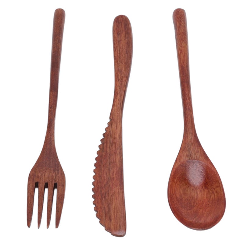 Wooden Cutlery Set Scratch Proof Portable Spoon Fork Cutter Tableware with Box for Dessert Salads Noodles - Image 5