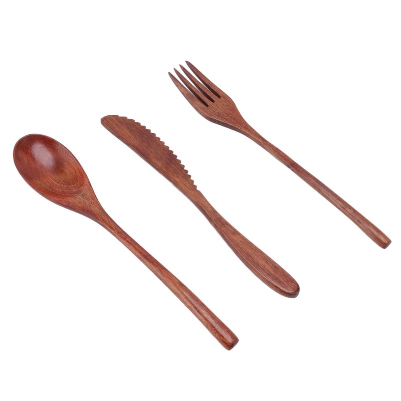 Wooden Cutlery Set Scratch Proof Portable Spoon Fork Cutter Tableware with Box for Dessert Salads Noodles - Image 4