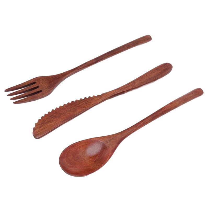 Wooden Cutlery Set Scratch Proof Portable Spoon Fork Cutter Tableware with Box for Dessert Salads Noodles - Image 2