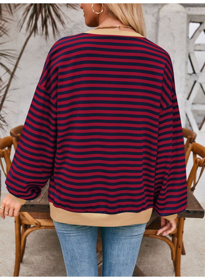 general Womens Striped Oversized Sweatshirt Crewneck Long Sleeve Shirts Pullover Tops Trendy Loose Y2K Shirt - Image 2