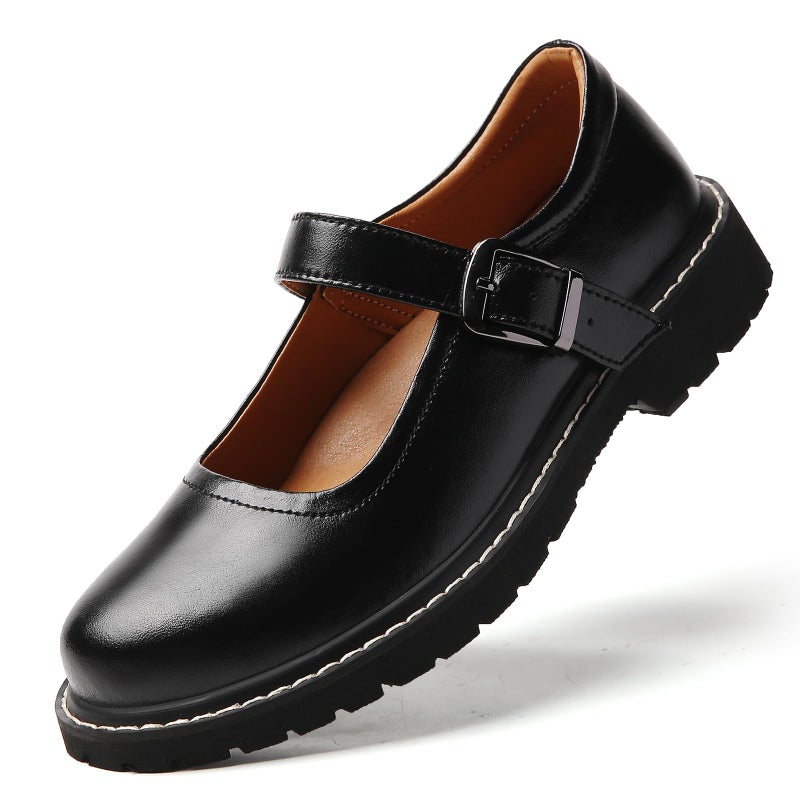 MXIKOCI Comfortable Mary Jane Shoes Women Platform Non-Slip Vintage Round Toe Ankle Strap Casual Oxford Dress Work Mary Jane Flat Shoes Black Size 6.5 - Image 1