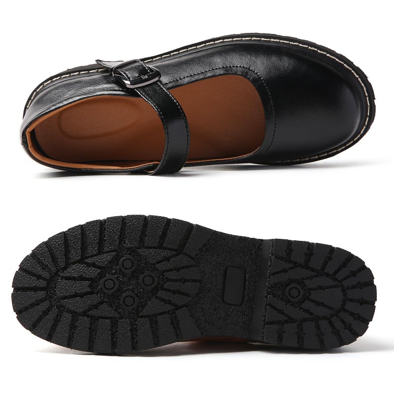 MXIKOCI Comfortable Mary Jane Shoes Women Platform Non-Slip Vintage Round Toe Ankle Strap Casual Oxford Dress Work Mary Jane Flat Shoes Black Size 6.5 - Image 4