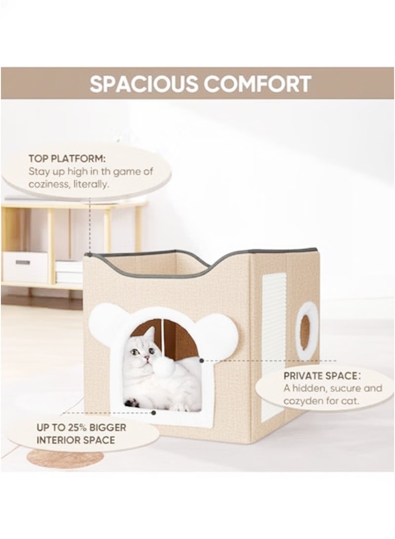 A.M Multifunction Cat House, Cat Bed for Indoor Cats, Cat Nest, Foldable Cat Cube Cave, Large Pet Play House with Fluffy Ball Hanging, Covered Cat Bed for Multi Small Pet Kitty(Grey) ﻿ - Image 3