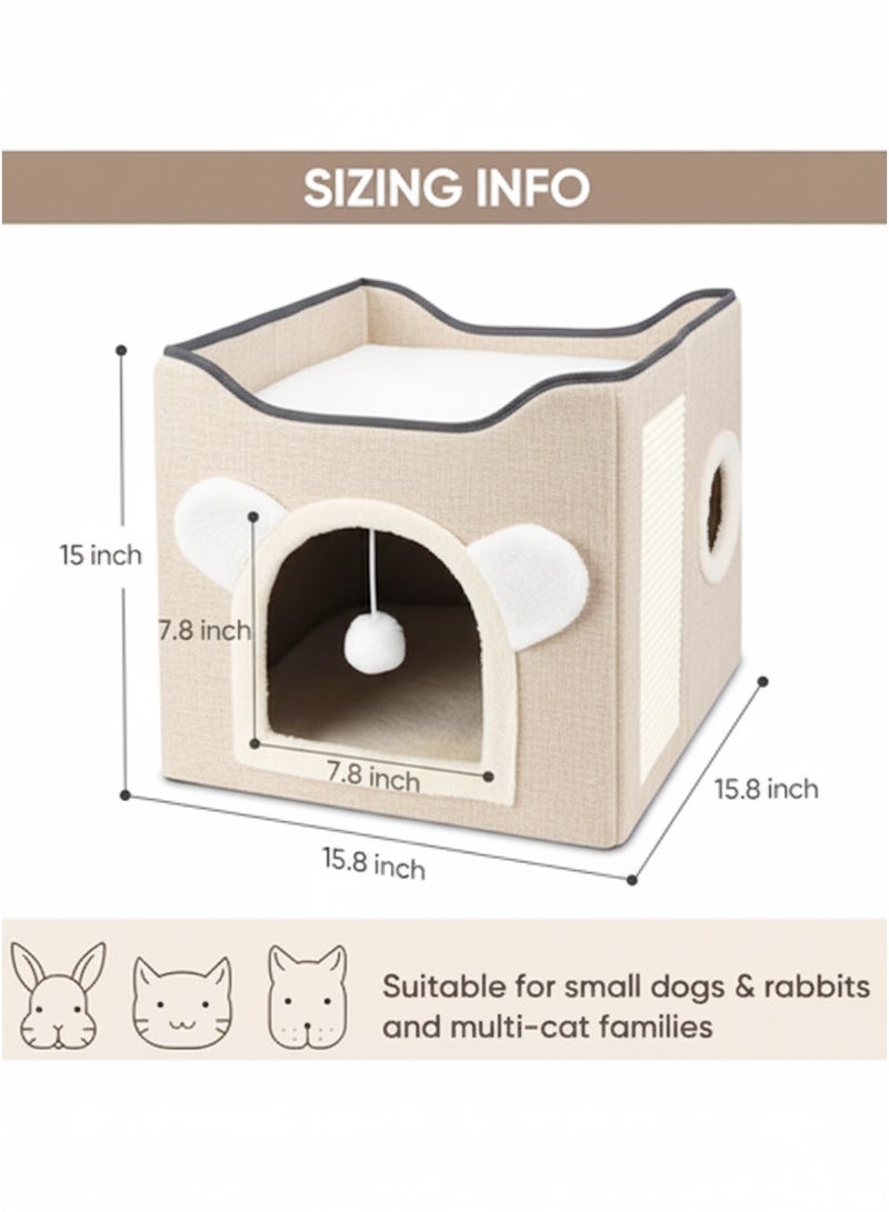 A.M Multifunction Cat House, Cat Bed for Indoor Cats, Cat Nest, Foldable Cat Cube Cave, Large Pet Play House with Fluffy Ball Hanging, Covered Cat Bed for Multi Small Pet Kitty(Grey) ﻿ - Image 4