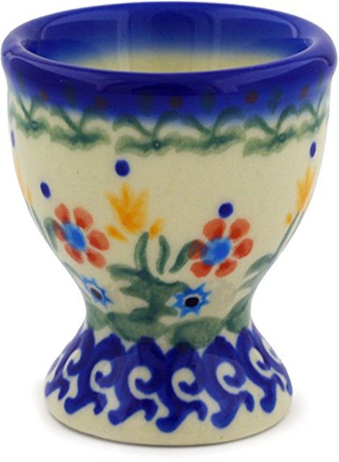 Polmedia Polish Pottery Egg Holder - Spring Flowers Pattern Handmade in Boleslawiec Poland by Ceramika Bona + Certificate of Authenticity - Image 1