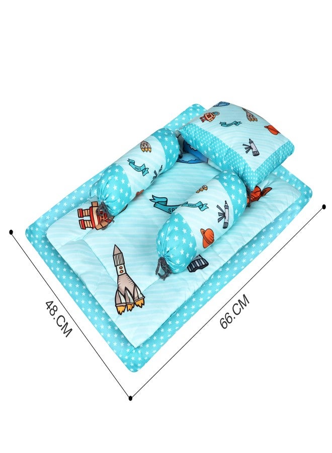 LOREM Blue 3 Pillows & Rectangle Shape Space Theme Cotton Baby Bed for 0-1 Year BB109 - Image 3