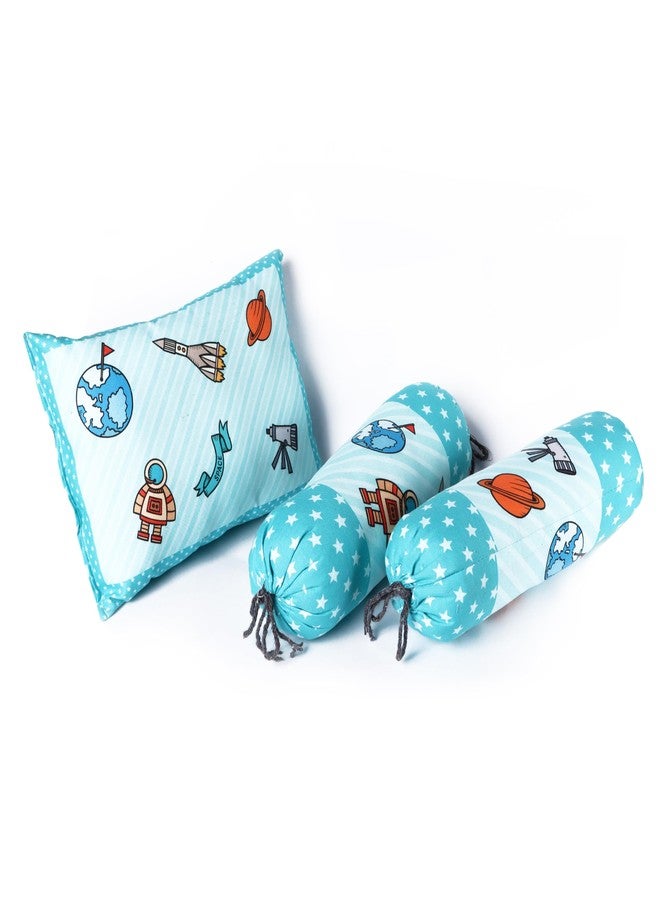 LOREM Blue 3 Pillows & Rectangle Shape Space Theme Cotton Baby Bed for 0-1 Year BB109 - Image 2