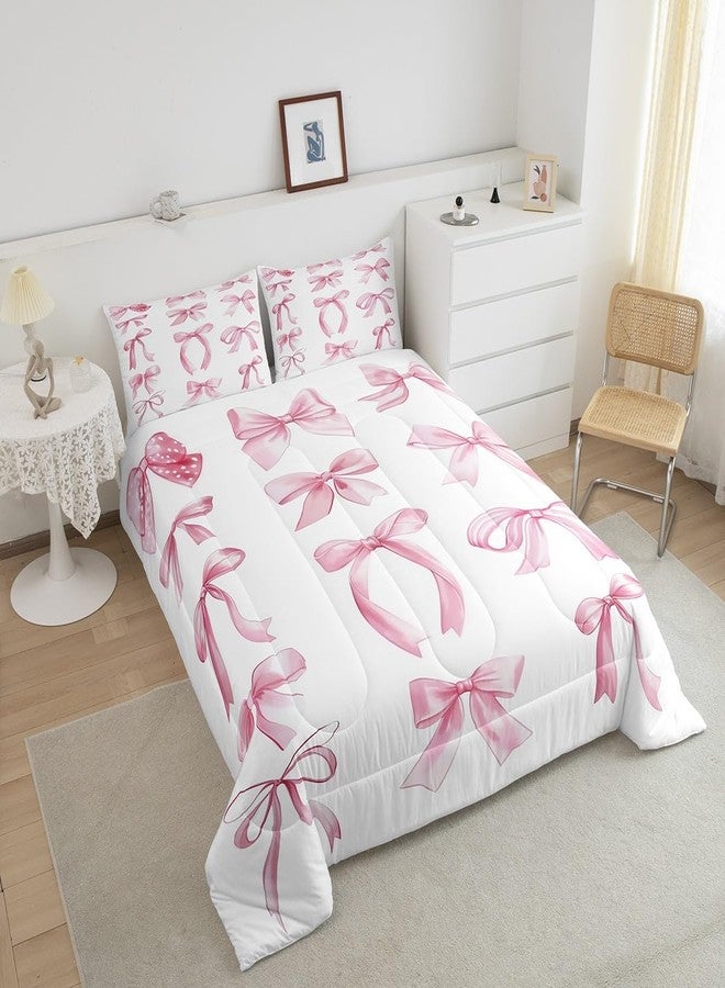 Feelyou Girls Pink Bow Comforter Set Full Size Girly Cute Bowknot Comforter for Boys Girls Teens Dreamy Princess Style Bow Bedding Set Kawaii Duvet Set - Image 3