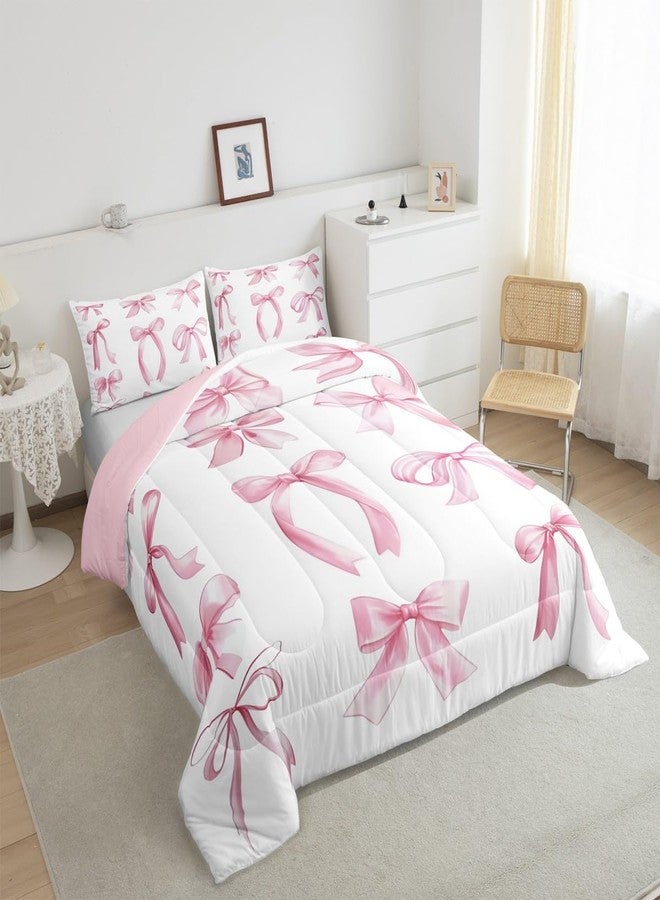 Feelyou Girls Pink Bow Comforter Set Full Size Girly Cute Bowknot Comforter for Boys Girls Teens Dreamy Princess Style Bow Bedding Set Kawaii Duvet Set - Image 4