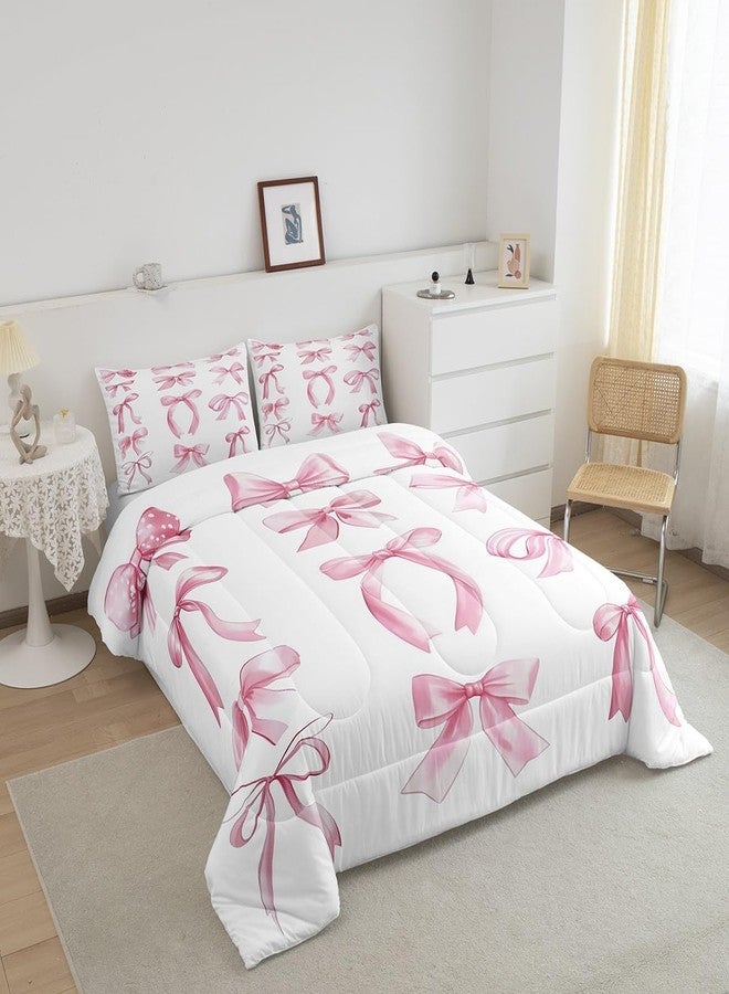 Feelyou Girls Pink Bow Comforter Set Full Size Girly Cute Bowknot Comforter for Boys Girls Teens Dreamy Princess Style Bow Bedding Set Kawaii Duvet Set - Image 2