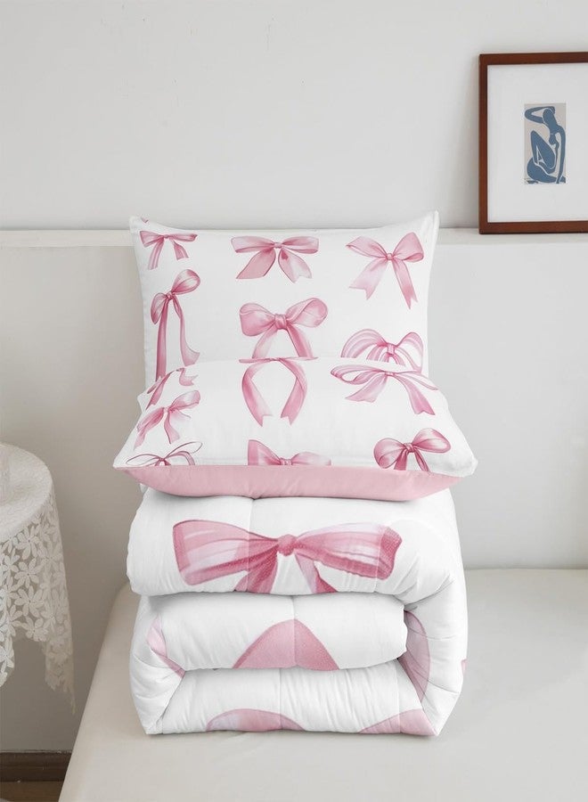 Feelyou Girls Pink Bow Comforter Set Full Size Girly Cute Bowknot Comforter for Boys Girls Teens Dreamy Princess Style Bow Bedding Set Kawaii Duvet Set - Image 5