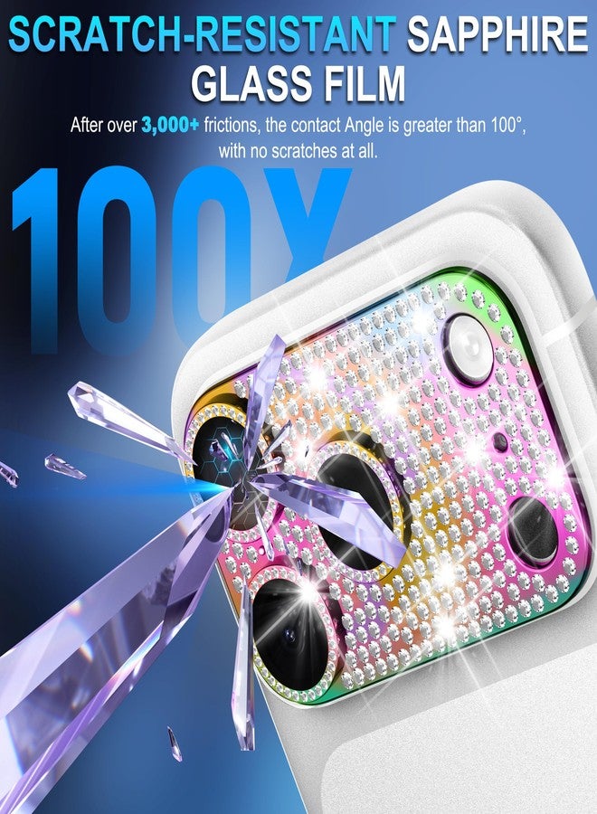 Suoman for iPhone 17 Pro Max Camera Lens Protector, [All-in-one Diamond] [Strong-Adhesion] Metal Frame Tempered Glass Camera Lens Cover -Colorful - Image 3