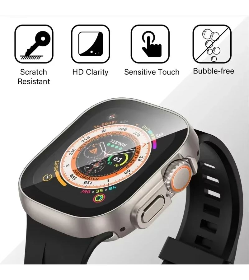 1pc Hard Shell Shockproof Protective Case for Apple Watch Ultra 49mm Series With 9H Tempered Glass Screen Protector Sturdy Bumper Thin Frame Black - Image 4