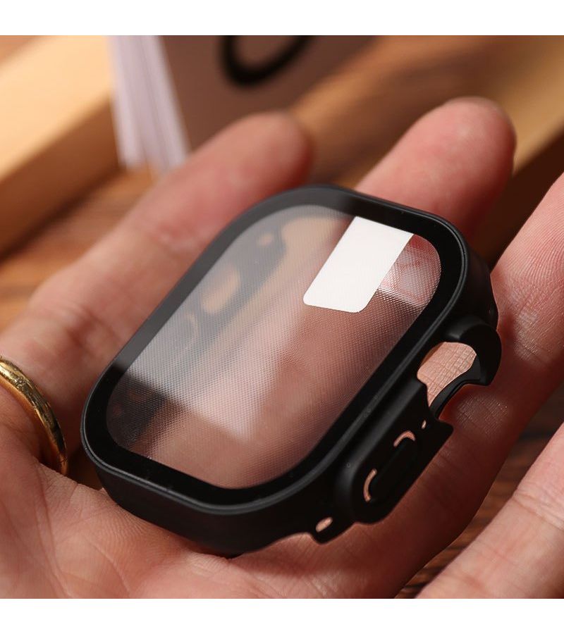 1pc Hard Shell Shockproof Protective Case for Apple Watch Ultra 49mm Series With 9H Tempered Glass Screen Protector Sturdy Bumper Thin Frame Black - Image 3