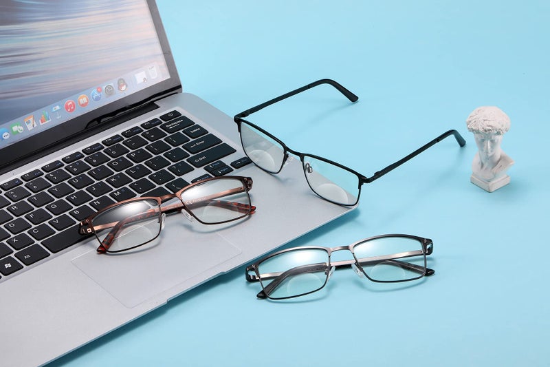 HOTJOJO 3 Pack Bifocal Reading Glasses for Men  Blue Light Blocking Computer Readers Anti UV Ray/Eye Strain/Glare  Wide Metal Frame Eyeglasses with Pouches(200 Magnification Strength) - Image 5