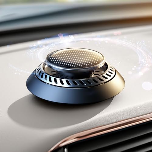 Ceeniu Solar Car Air Freshener F21, DIY Essential Oils, UFO Solar-Powered Auto Rotary Diffuser, Natural French Fragrance Cologne & Ocean, Two Oils, Aluminum Alloy, Dashboard Aromatherapy Freshener - Image 1