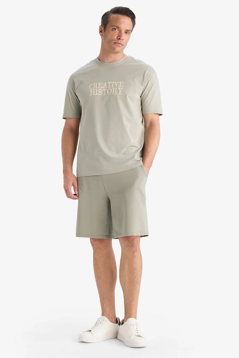 ديفاكتو Cotton Regular Fit Crew Neck Printed T-Shirt