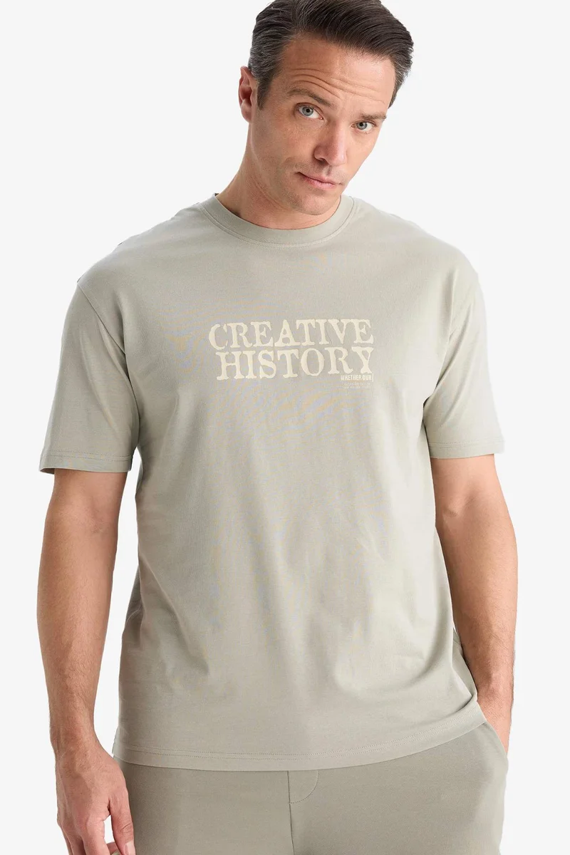 ديفاكتو Cotton Regular Fit Crew Neck Printed T-Shirt