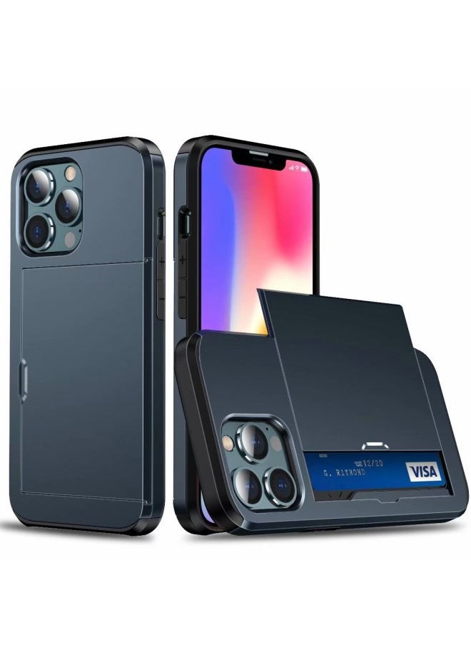 Generic - Suitable For Iphone14promax Phone Case For Iphone 14 Slide Card 6.7 Inch 2-in -1 Card Case Protective Cover-Color:Navy Blue-Applicable Models:For Iphone 12/12pro - Image 1