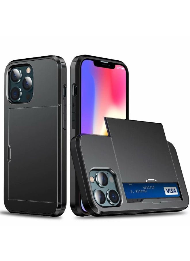 Generic - Suitable For Iphone14promax Phone Case For Iphone 14 Slide Card 6.7 Inch 2-in -1 Card Case Protective Cover-Color:Navy Blue-Applicable Models:For Iphone 12/12pro - Image 1