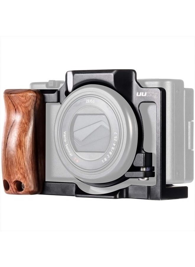 UURIG - ZV1 Camera Cage for Sony ZV-1 Camera Video Shooting Cage Rig Filming Accessories 3/8“ Arri Locating 1/4" Cold Shoe Extension for Microphone/Light w Wooden Handle Grip, Vlogger Content Creator - Image 1